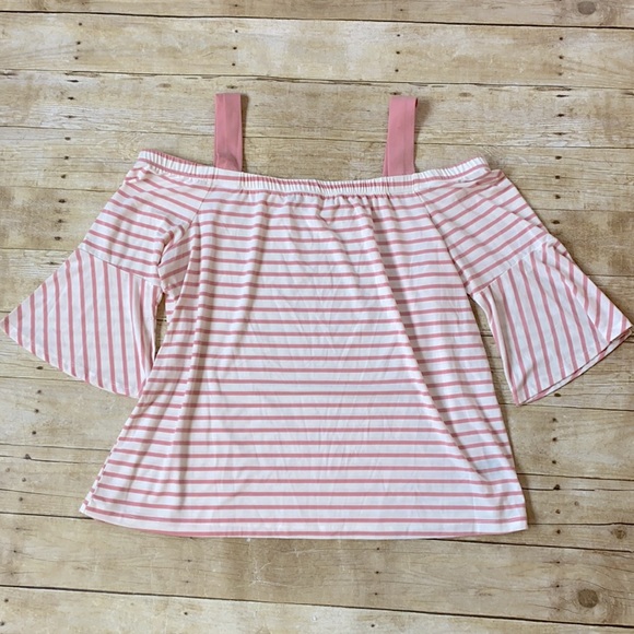 Lane Bryant Tops - Lane Bryant Pink Stripe Off Shoulder Top Sz 18/20